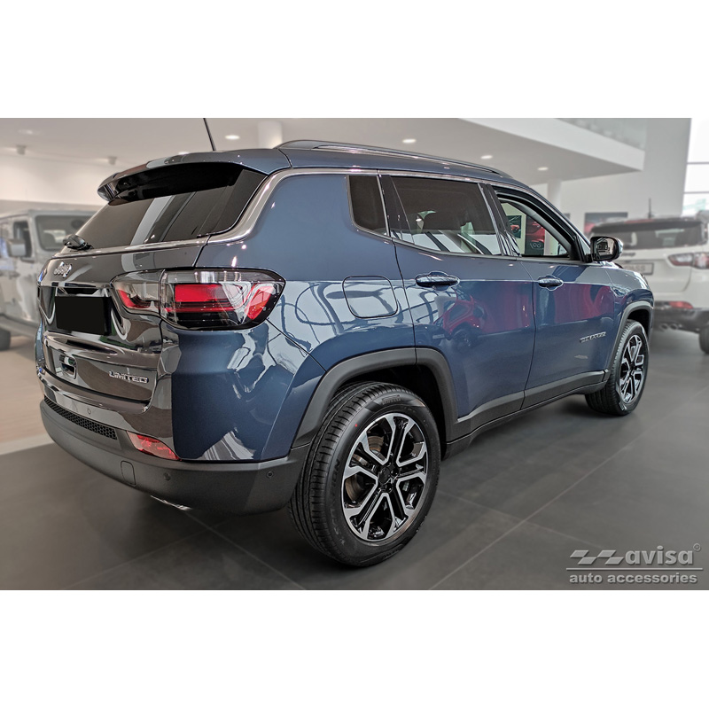 Protection de seuil arrière inox noir mat sur mesure pour Jeep Compass 2017- 'Ribs'