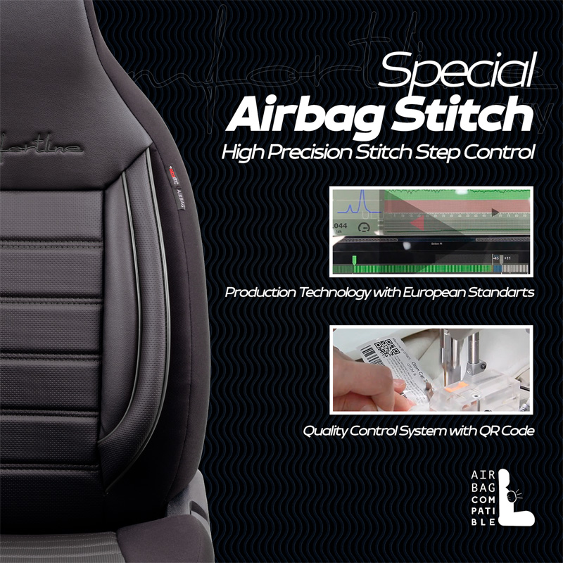 Housse de sièges 'CityBug' universel en cuir/textile 'Comfortline' Noir/Gris - 9-pièces - adapté aux Side-Airbags