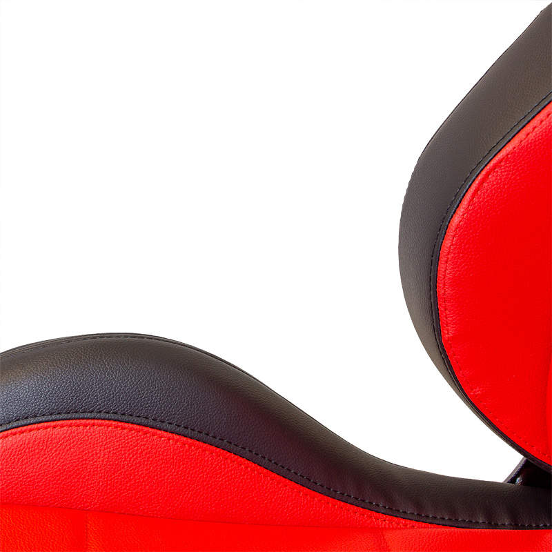 Siège baquet 'Eco' - Noir/Simili Cuir Rouge - Dossier réglable (à droite) - incl. glissières
