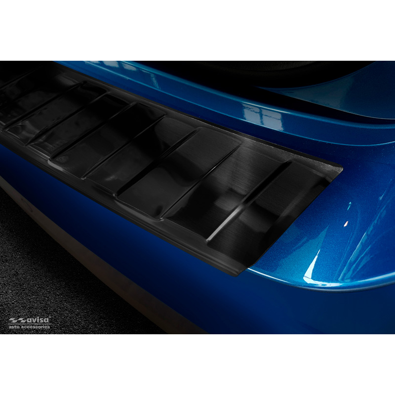 Protection de seuil arrière inox noir sur mesure pour Skoda Kamiq 2019- 'Ribs'