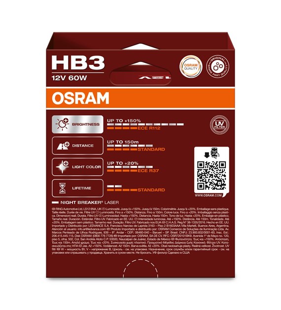 Osram Night Breaker Laser Ampoules Halogène - HB3 (9005) - 12V/60W - set à 2 pièces