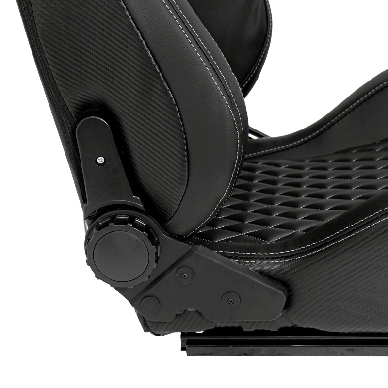 Siège baquet 'AK' - Simili Cuir Noir + Surpiqûres argent - Dossier réglable - incl. glissières