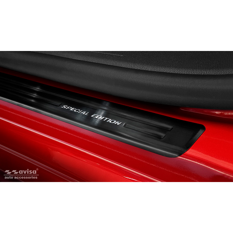Seuils de portes inoxydable noir sur mesure pour Opel Corsa F HB 5-portes 2019- 'Special Edition' - 4-pièces (excl. Equipment Ultimate)