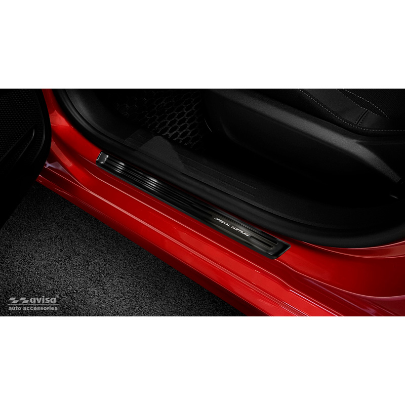 Seuils de portes inoxydable noir sur mesure pour Opel Corsa F HB 5-portes 2019- 'Special Edition' - 4-pièces (excl. Equipment Ultimate)
