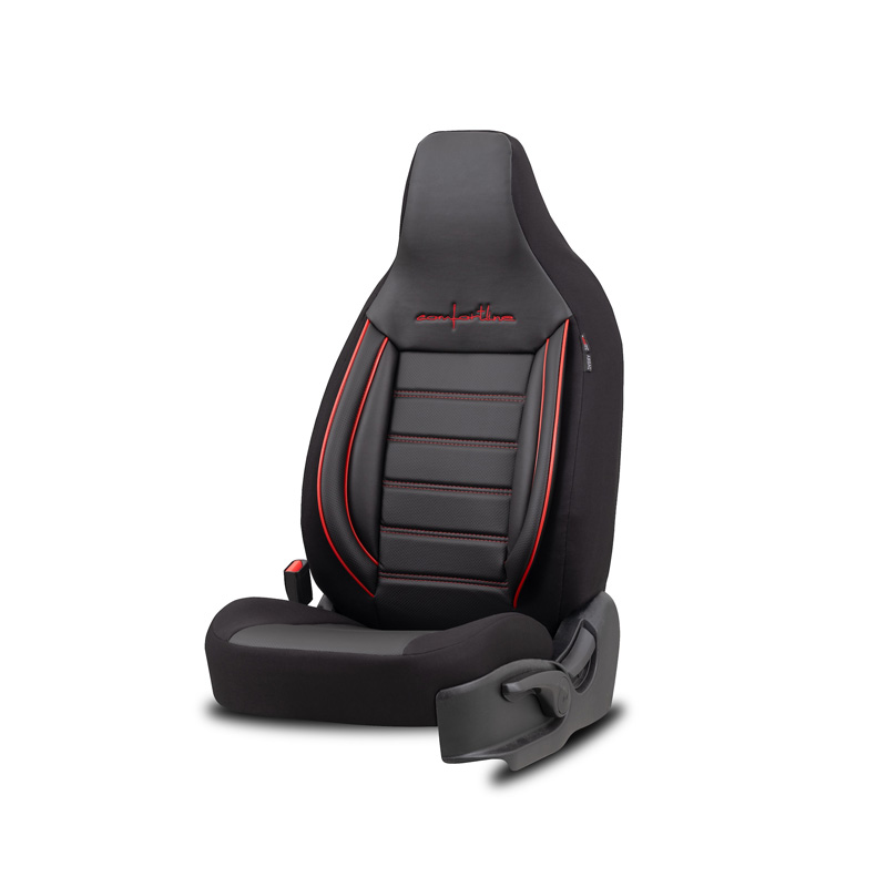 Housse de sièges 'CityBug' universel en cuir/textile 'Comfortline' Noir/Rouge - 9-pièces - adapté aux Side-Airbags