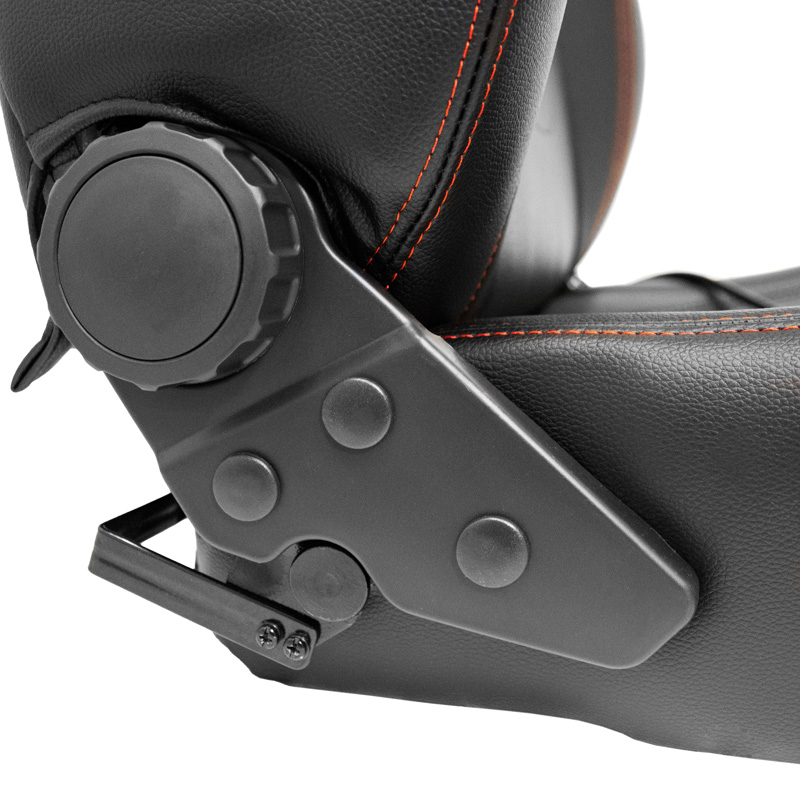 Siège baquet 'Retro II' - Simili Cuir Noir + Surpiqûres rouge - Dossier réglable - incl. glissières