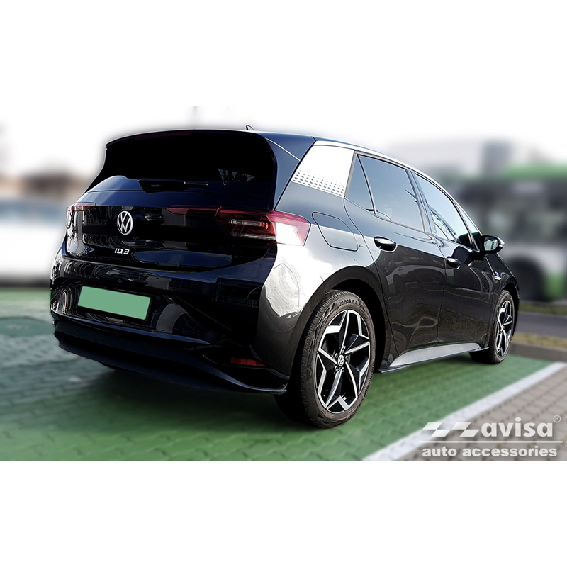 Protection de seuil arrière inox noir sur mesure pour Volkswagen ID.3 2020-2023 & FL 2023- 'Ribs'