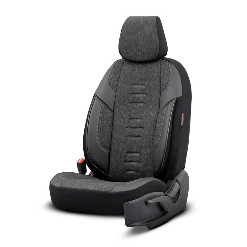 Housse de sièges universel en toile/cuir/textile 'Throne' Noir/Gris - 11-pièces - adapté aux Side-Airbags