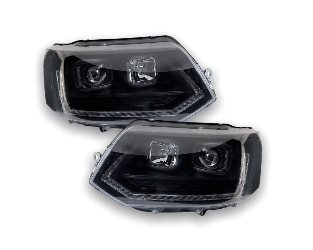 Headlights fits VW T5 09-.. Devil Eyes Dlite LED Piano-black