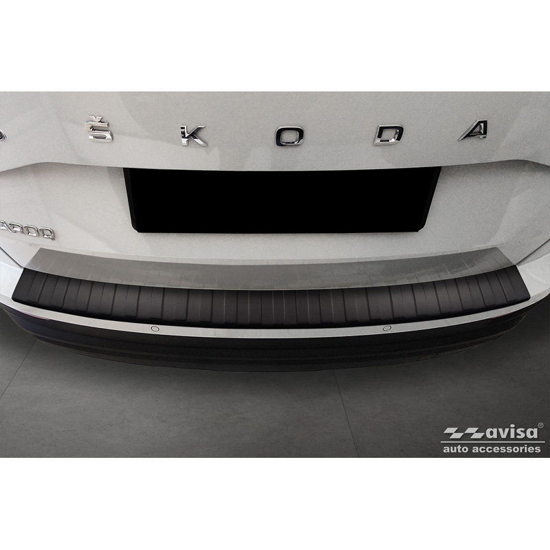 Protection de seuil arrière inox noir mat sur mesure pour Skoda Karoq Facelift 2022- + Sportline Facelift 2022-  'Ribs'