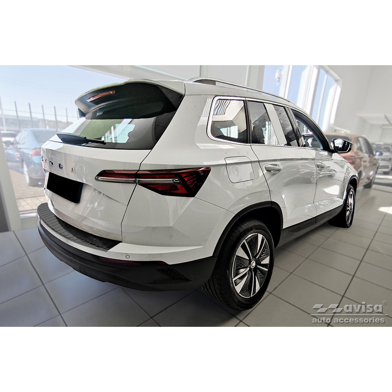 Protection de seuil arrière inox noir sur mesure pour Skoda Karoq Facelift 2022- + Sportline Facelift 2022-  'Ribs'