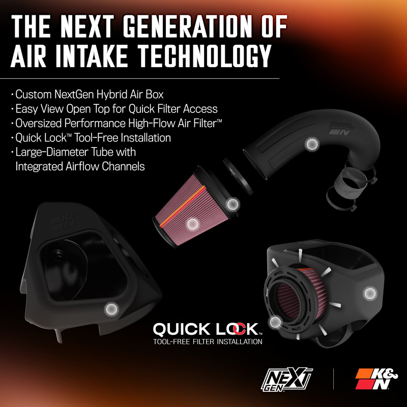 K&N NextGen d'admission d'air froid  sur mesure pour RAM 1500 5.7L V8 2019-2024 (50-1578)