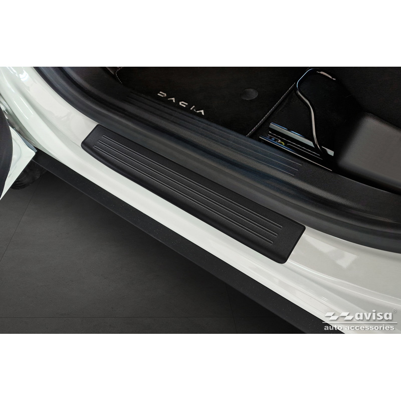 Seuils de portes inoxydable noir sur mesure pour Dacia Duster III 2024- - 'Lines' - 4-pièces