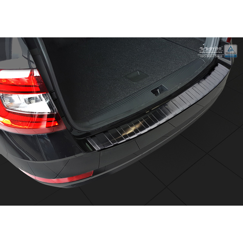 Protection de seuil arrière inox noir sur mesure pour Skoda Octavia III Kombi Facelift 2017-2020 'Ribs'