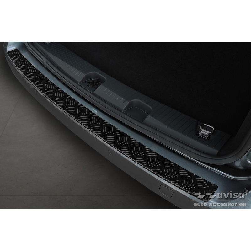 Protection de seuil arrière en aluminium noir mat sur mesure pour Volkswagen Caddy V 2020- 'Riffled Plate'