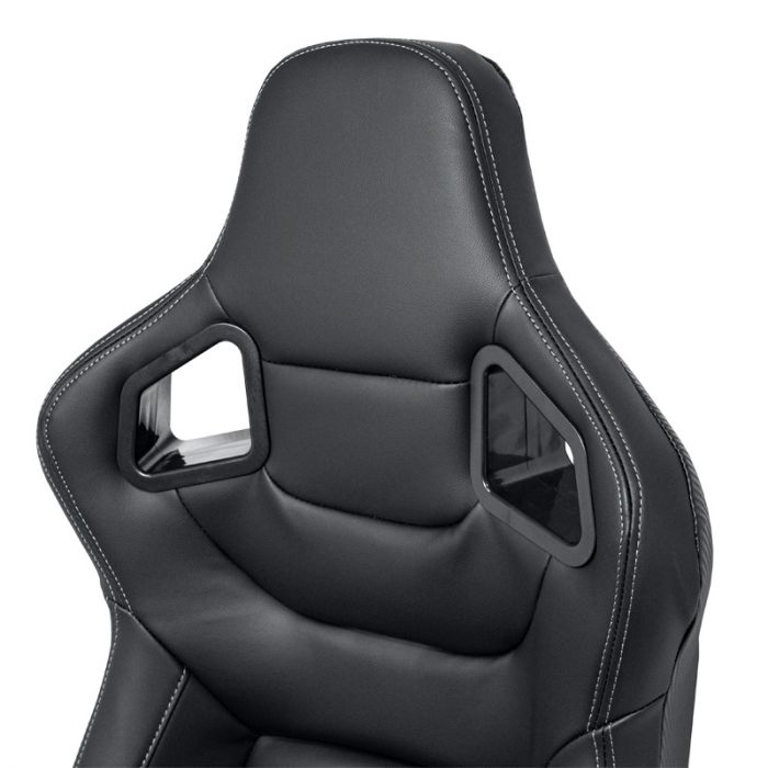 Siège baquet 'RK' - Simili Cuir Noir + Surpiqûres argent - Dossier réglable - incl. glissières