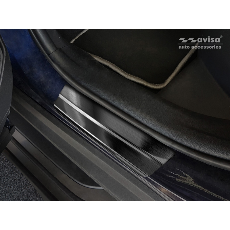 Seuils de portes inoxydable noir sur mesure pour Toyota RAV4 (5th Gen.) 2018- & Suzuki Across 2020- - 'Hybrid' - 4-pièces