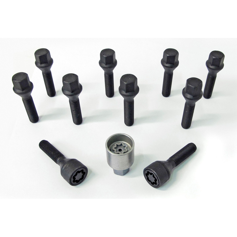 Jeu de Boulons de roue H&R conique M12x1.50 - Longueur 24mm - Noir - 10 pièces - antivol de roue inclus