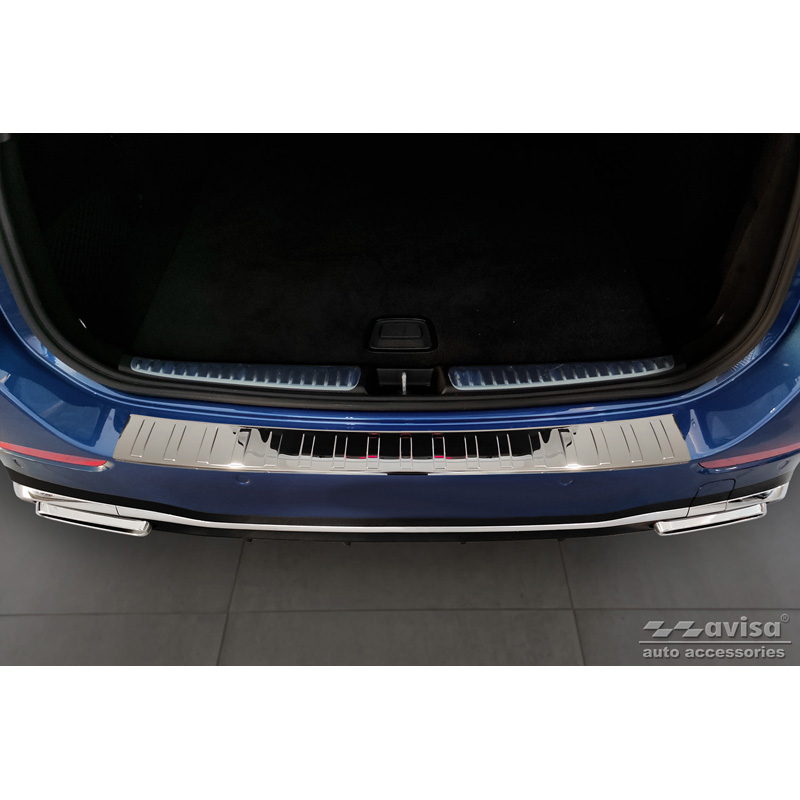 Protection de seuil arrière inox Chrome sur mesure pour Mercedes Classe-C AMG Estate (S206) 2021- 'Ribs'