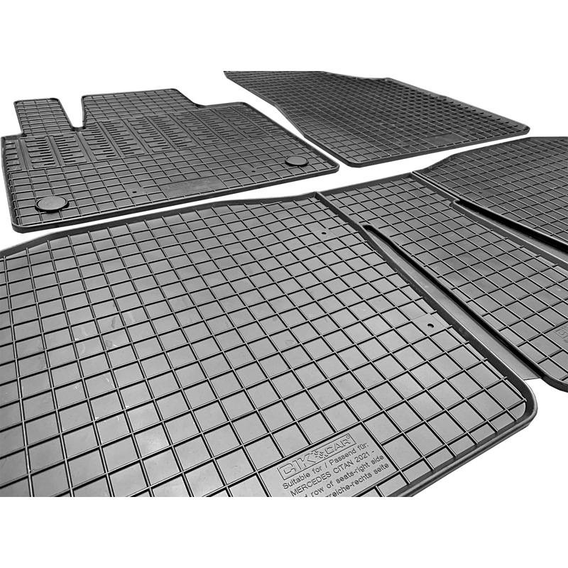 Set tapis de caoutchouc sur mesure pour Mercedes Citan Tourer / Classe-T MPV (W420) & Renault Kangoo III MPV & Nissan Townstar MPV 2021- (5-pièces + points de fixage)