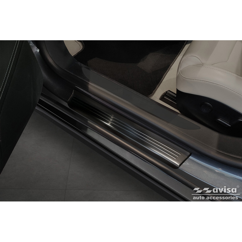 Seuils de portes inoxydable noir sur mesure pour Tesla Model S 2012-2016 & Facelift 2016- 'Lines' - 4-pièces