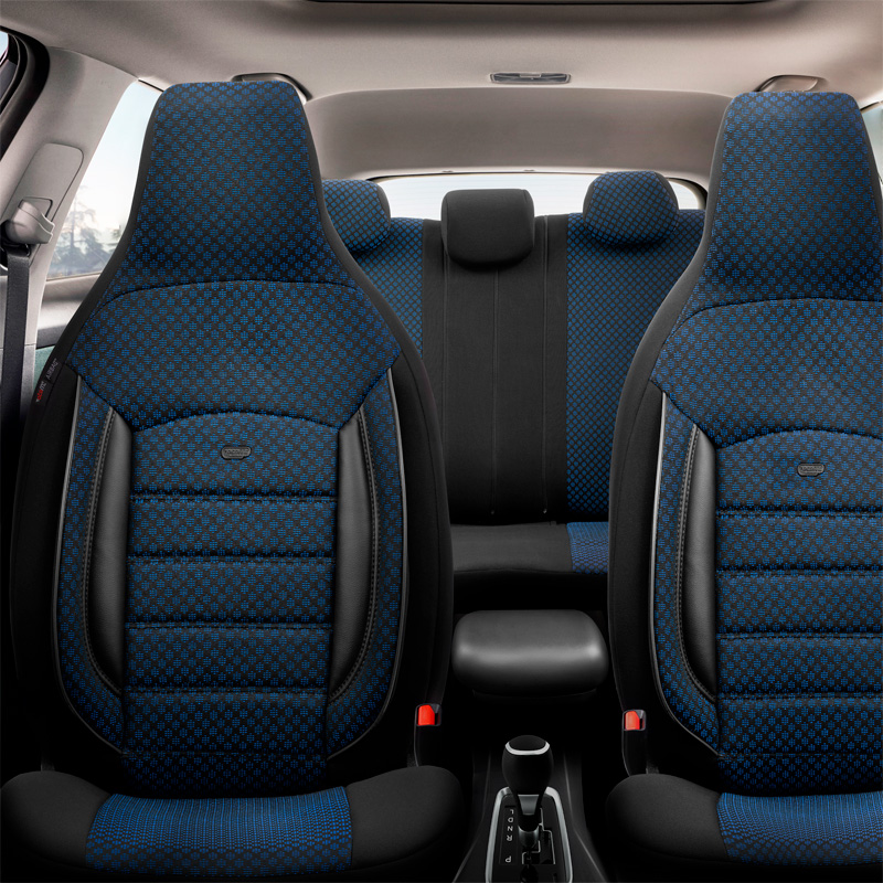 Housse de sièges 'CityBug' universel en textile 'Sport Plus' Noir/Bleu - 9-pièces - adapté aux Side-Airbags