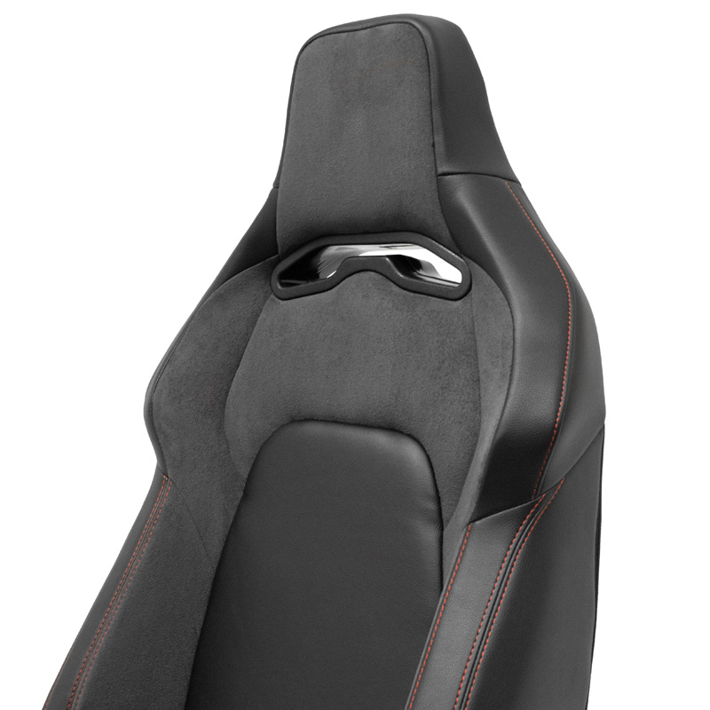 Siège baquet 'VGR' - Simili Cuir Noir + Textile/Suede Gris foncé + Surpiqûres rouge - Dossier réglable - incl. glissières
