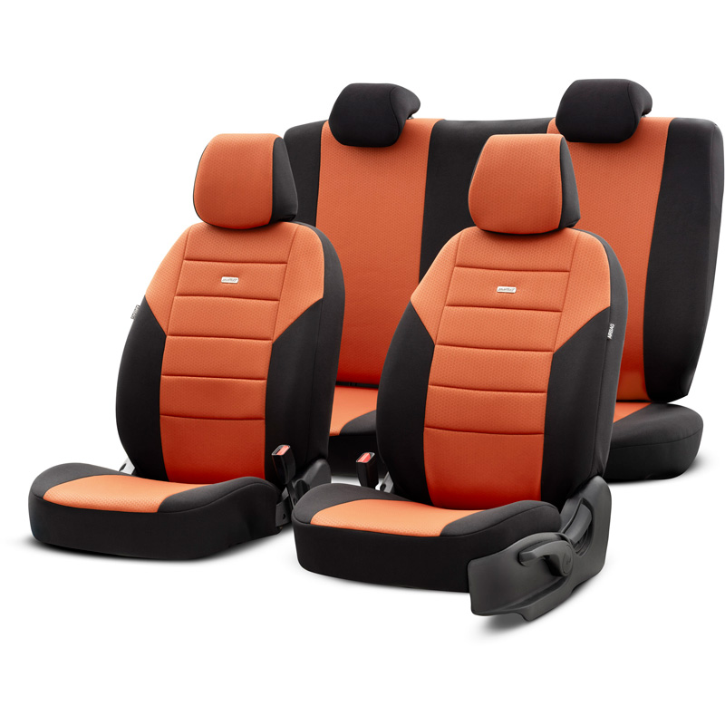 otoM Housse de sièges universel en textile 'SelectedFit One' Noir/Camel - 10-pièces - adapté aux Side-Airbags
