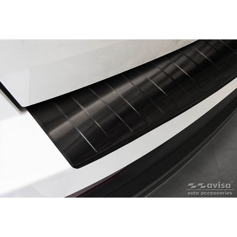 Protection de seuil arrière inox noir sur mesure pour Skoda Karoq Facelift 2022- + Sportline Facelift 2022-  'Ribs'