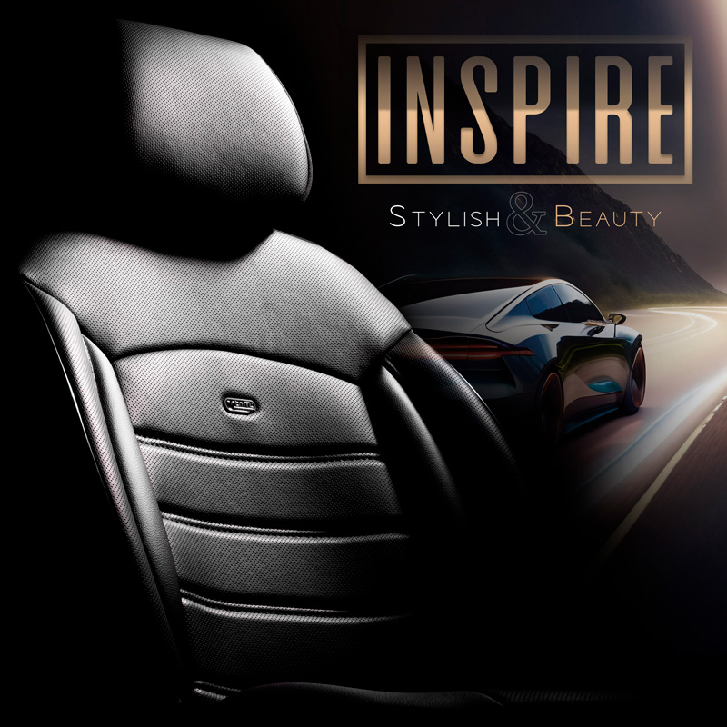 Housse de sièges universel en plein cuir 'Inspire' Noir - 11-pièces - adapté aux Side-Airbags