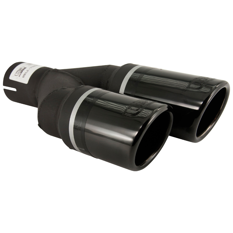 Ulter Sport Embout d'échappement (à gauche) - Ronde Double Ø70mm - Longueur 200/180mm - Montage ->50mm - Inoxydable Noir