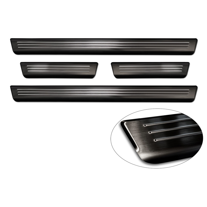 Seuils de portes inoxydable noir sur mesure pour Volkswagen ID.4 2020- 'Lines' - 4-pièces