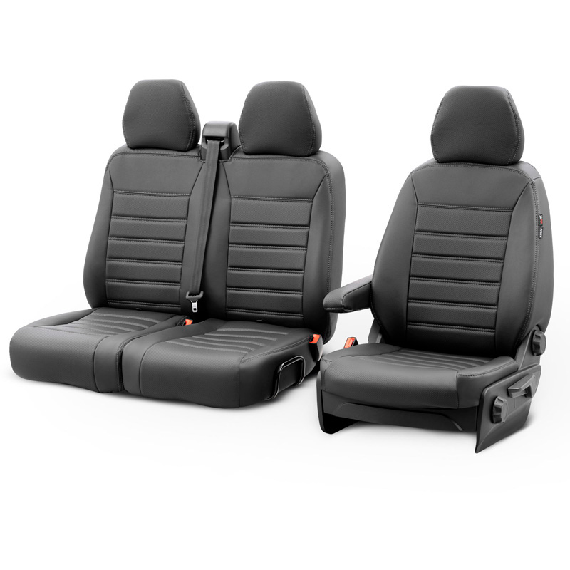 otoM New York Design Housses de siège en cuir artificiel 2+1 sur mesure pour Volkswagen Transporter T7 2024- (accoudoir sur le siège du conducteur)