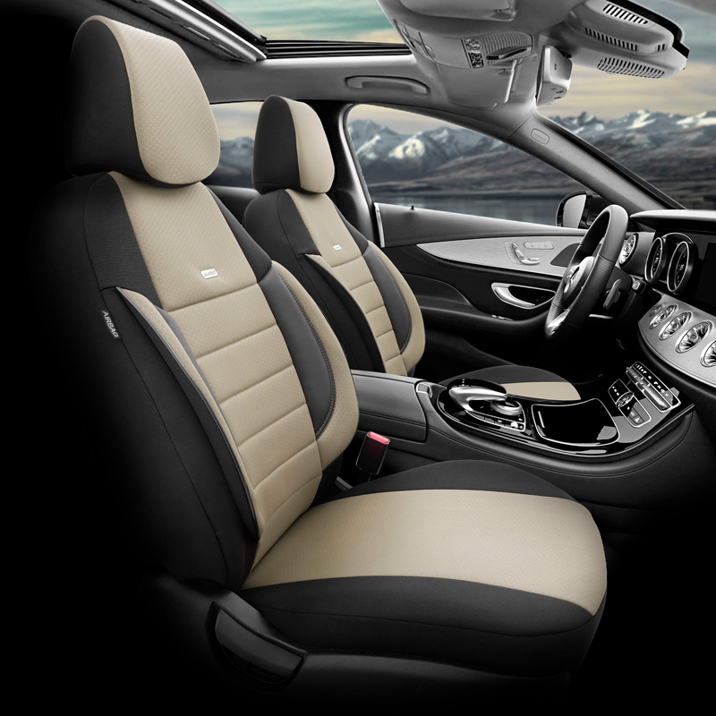 otoM Housse de sièges universel en textile 'SelectedFit Pro' Noir/Beige - 11-pièces - adapté aux Side-Airbags