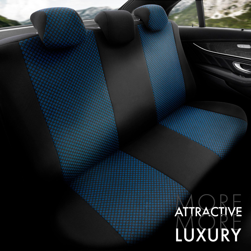Housse de sièges universel en textile 'Attraction' Noir/Bleu - 11-pièces - adapté aux Side-Airbags