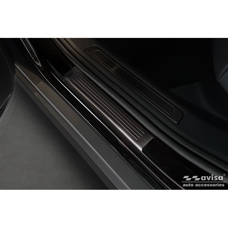 Seuils de portes inoxydable noir sur mesure pour Volkswagen Passat 3G Sedan/Variant 2014-2023 - 'Lines' - 4-pièces