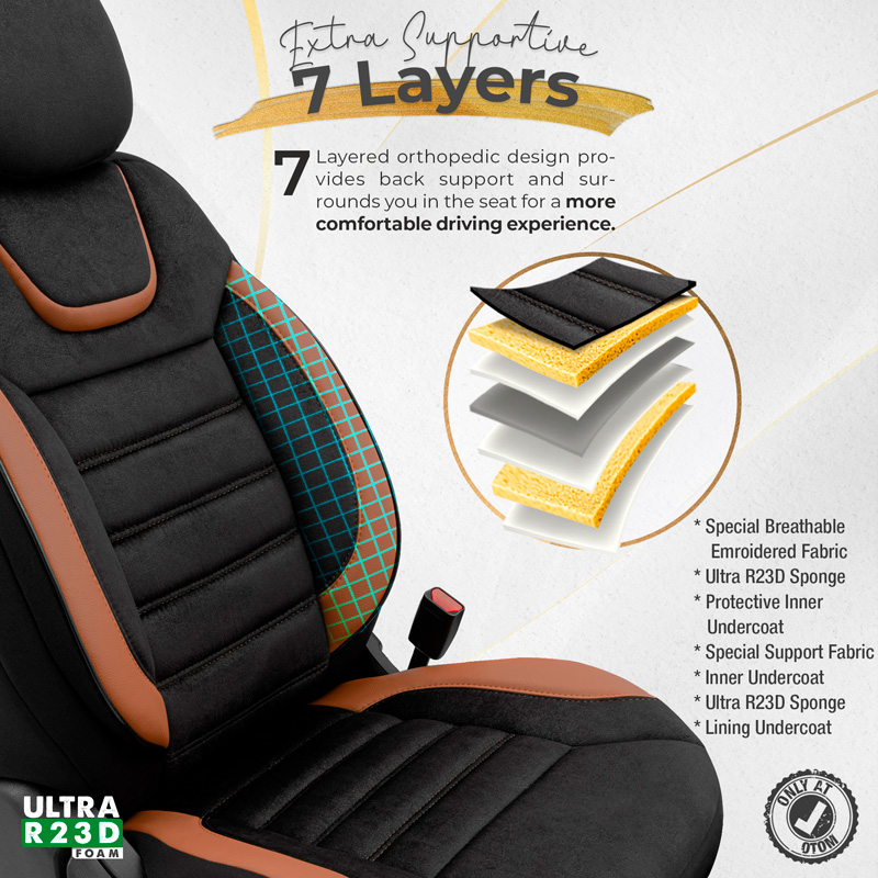 Housse de sièges universel en suede/cuir/textile 'Iconic' Noir/Terrecotta - 11-pièces - adapté aux Side-Airbags