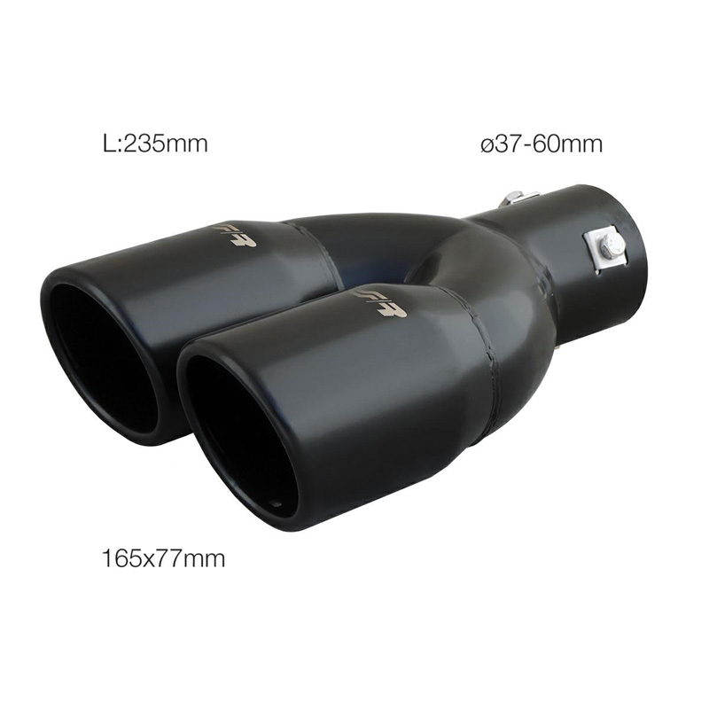 Simoni Racing Embout d'Échappement Rond Double/Oblique Inox Noir - Ø76xL230mm - Montage ->58mm