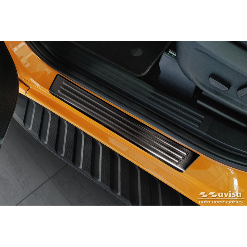 Seuils de portes inoxydable noir sur mesure pour Ford Ranger VI 2022- 'Lines' - 4-pièces