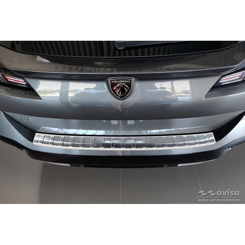 Protection de seuil arrière inox sur mesure pour Peugeot 308 III SW 2021- 'Ribs'