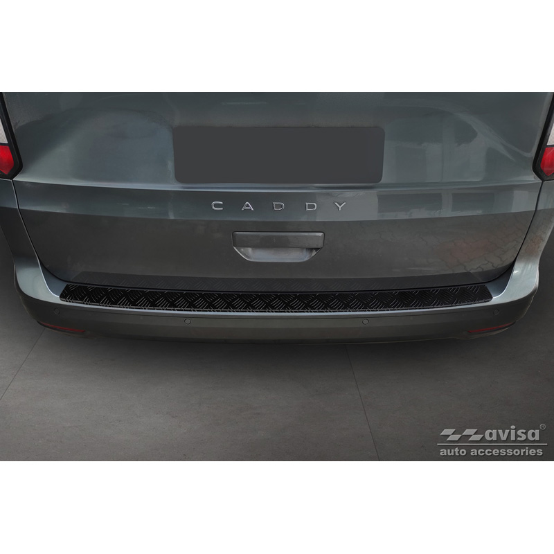 Protection de seuil arrière en aluminium noir mat sur mesure pour Volkswagen Caddy V 2020- 'Riffled Plate'