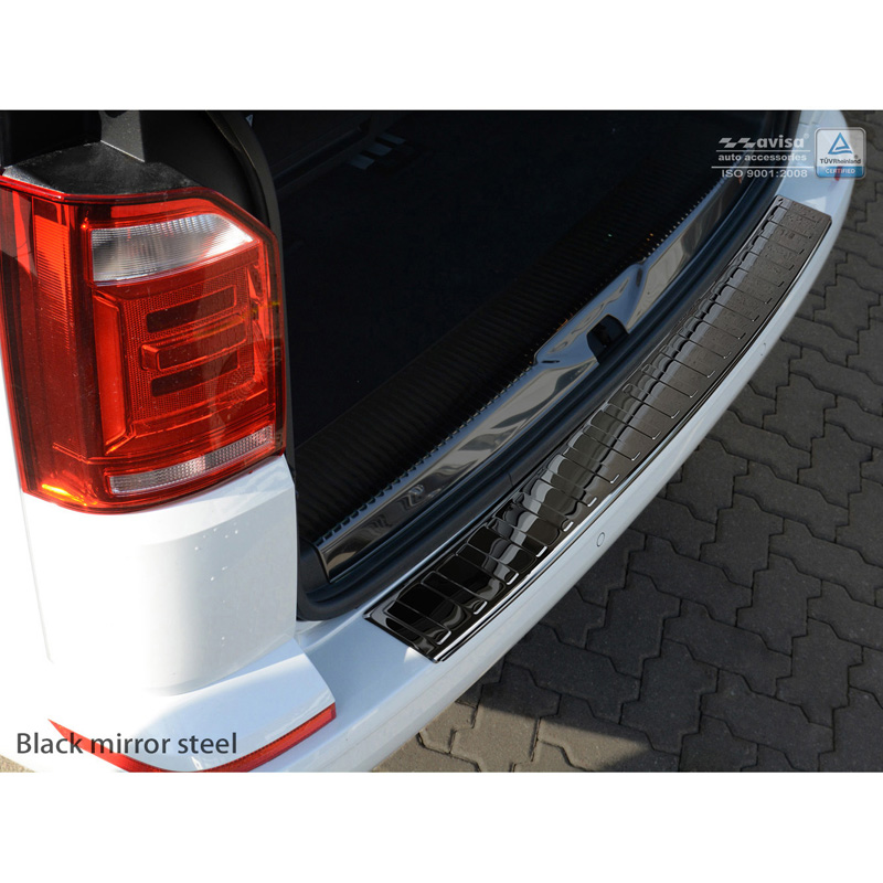 Protection de seuil arrière inox Noir-Chromé sur mesure pour Volkswagen Transporter T6 2015-2019 & FL 2019-2020 & T6.1 2020-2022 (hayon arrière) 'Ribs'