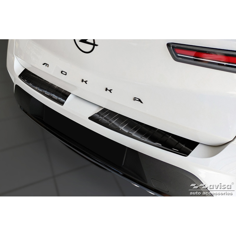 Protection de seuil arrière inox noir sur mesure pour Opel Mokka II 2020- 'Ribs' (2-piecès)