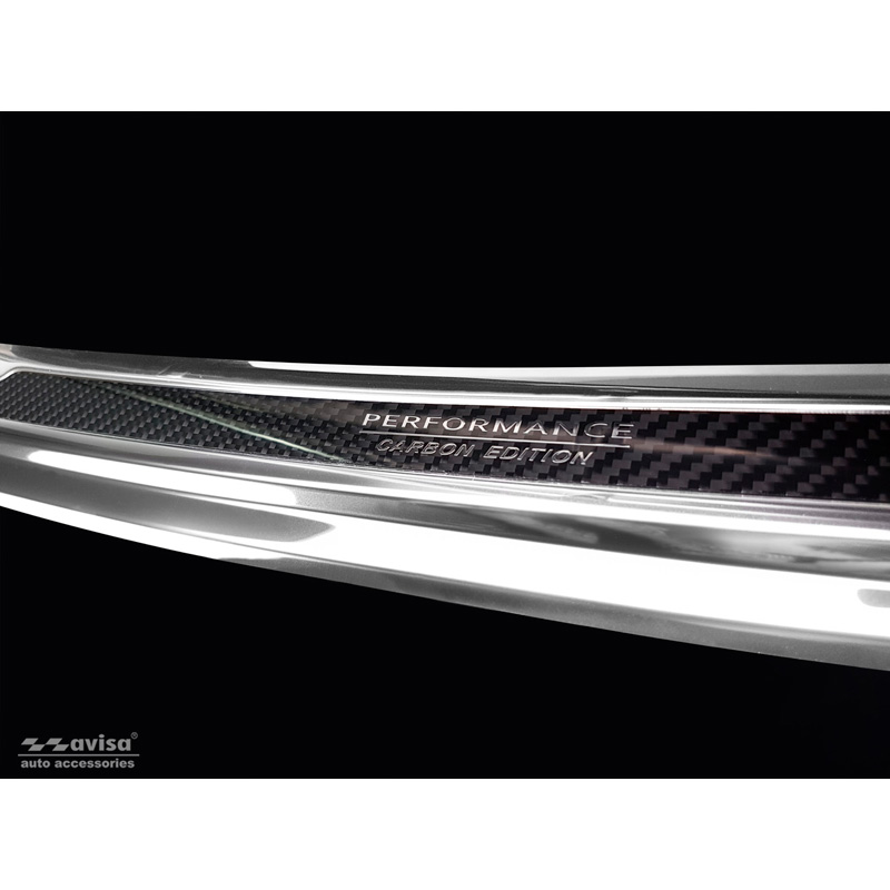 Protection de seuil arrière inox 'Deluxe' sur mesure pour Porsche Cayenne III 2017- 'Performance' Argent/Carbone Noir