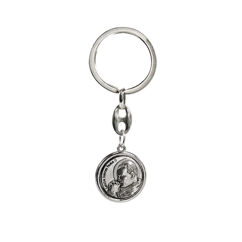 Porte-clés en acier inoxydable - 'St.Christopher' & 'Jean Paul II' (Argent)