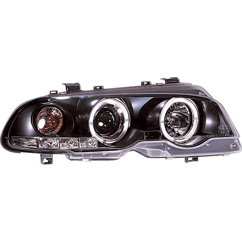 Set de Phares sur mesure pour BMW Série 3 E46 Coupe/Cabrio 1999-2002 - Noir - incl. anneaux Angel-Eyes & Moteur de Réglage