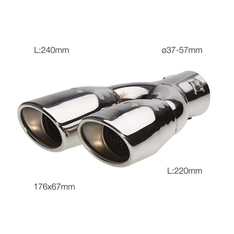 Simoni Racing Embout d'Échappement Ovale Double/Oblique Inox - 167x67xL220mm - Montage 37->57mm - à droite
