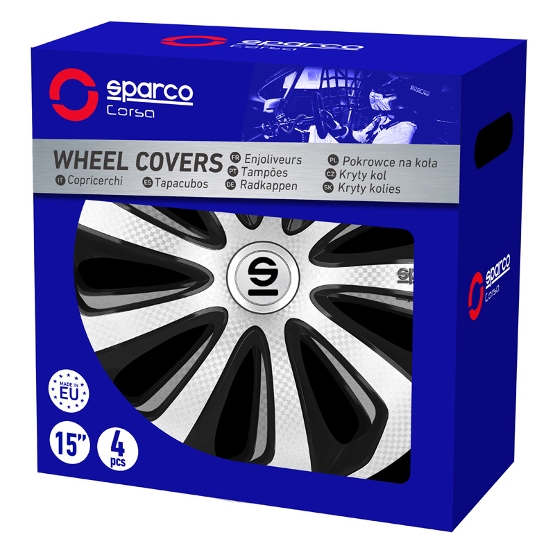 Sparco Enjoliveurs Sicilia - 16-pouces - Argent/Noir/Carbone - Set de 4 pièces