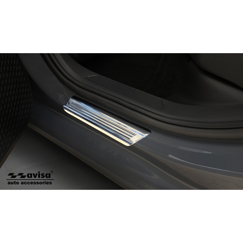 Seuils de portes inoxydable Argent-Chromé sur mesure pour Volkswagen Golf VIII HB/Variant 2020-2024 & FL 2024- 'Lines' - 4-pièces