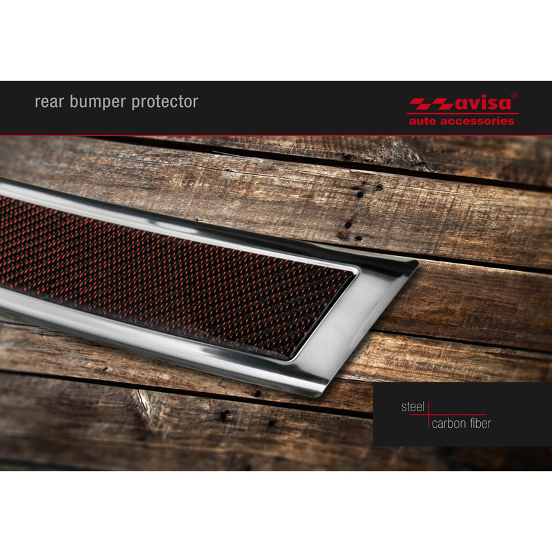 Protection de seuil arrière inox 'Deluxe' sur mesure pour Mercedes GLC 2015-2019 & FL 2019- Chromé/Carboné noir-rouge
